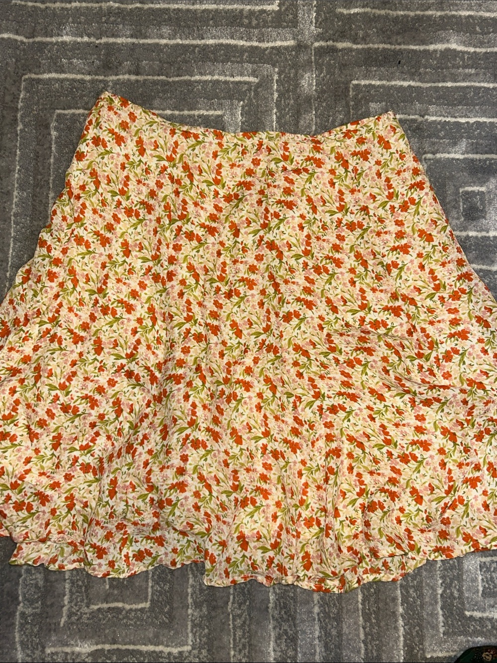 100% silk lining Floral A-Line Skirt in Cream and Orange
